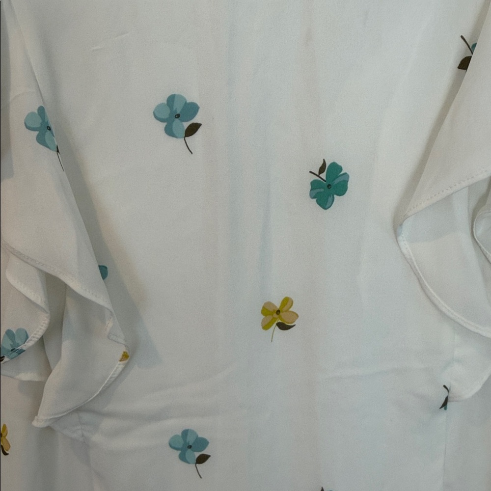 LOFT White Floral Ruffle-Sleeve Blouse with Teal & Yellow Accents - Picture 3 of 5